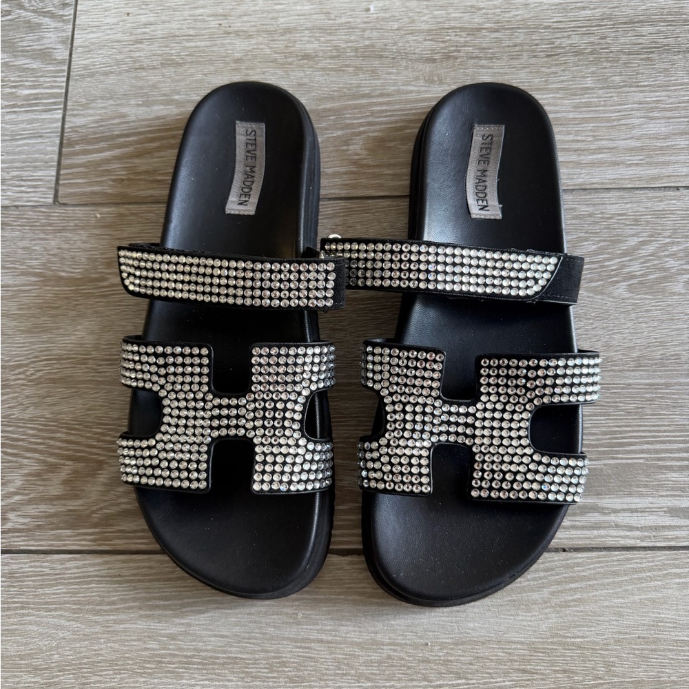 Steve Madden Black Sandals with Silver Accents